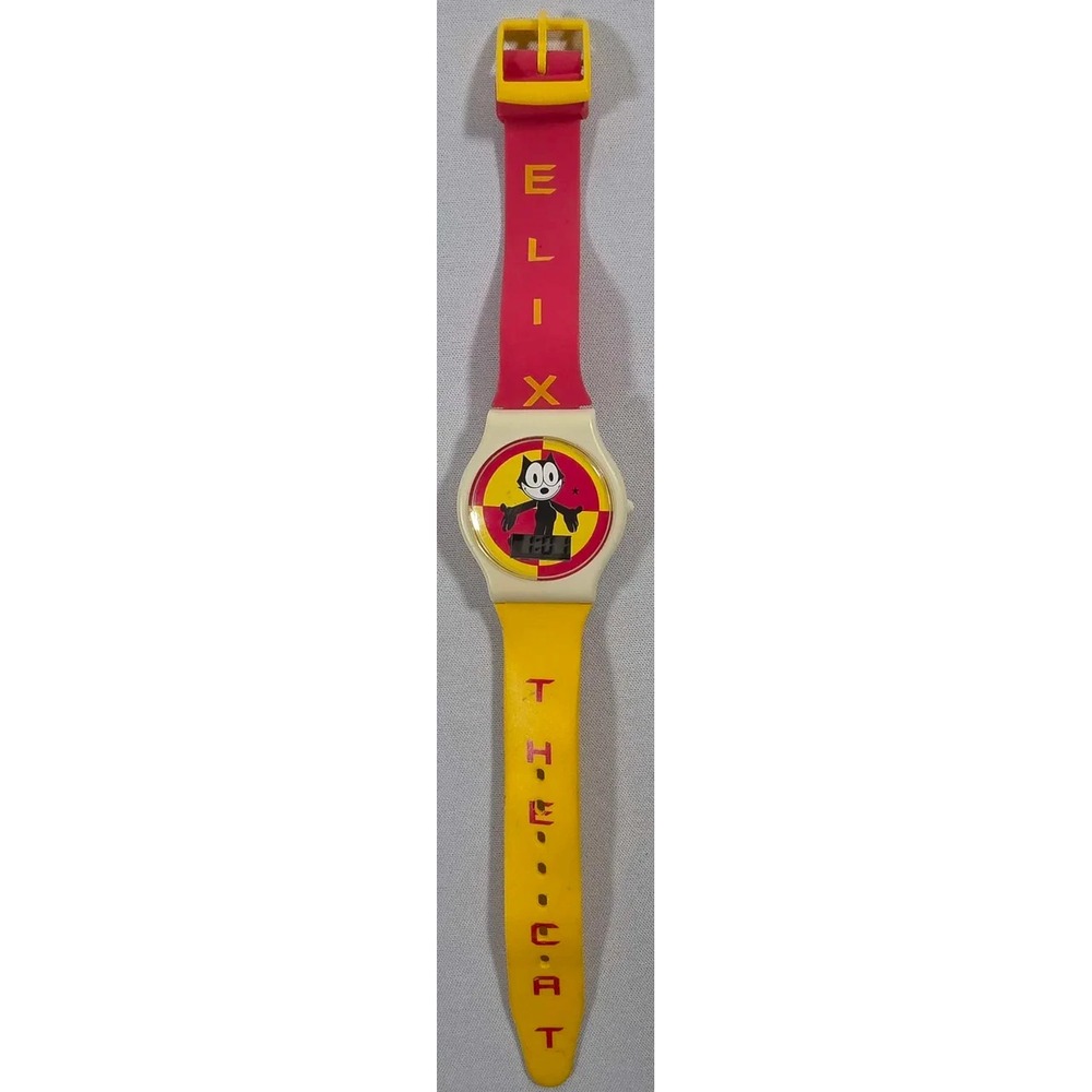 Felix The Cat Digital Watch Multicolored Red & Yellow Vinyl Band VTG- Read Desc.